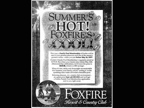 advertisement for foxifre resort