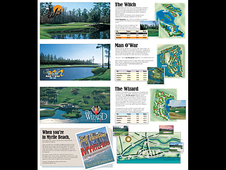 graphic design of the inside of a marketing brochure for a group of golf courses