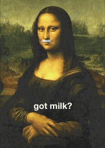 mona lisa with a milk-stained lip