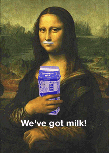 mona lisa holding a milk carton